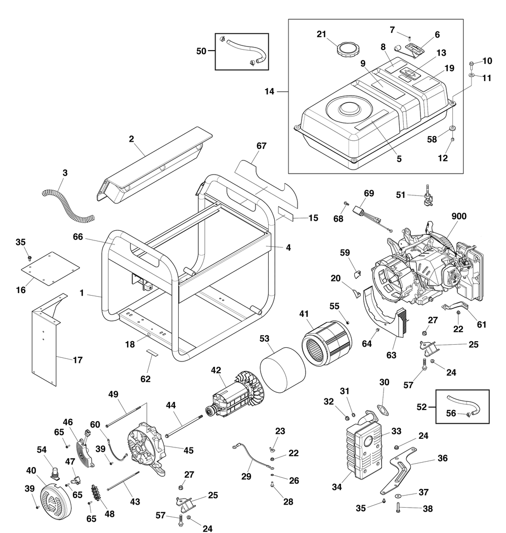 Main Unit Diagram and Parts List for 030737-01  Briggs and Stratton Generator